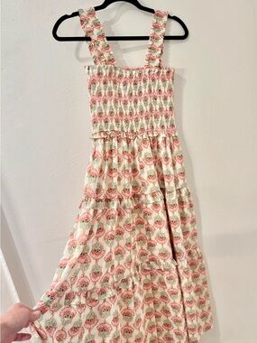 Entro Pink Floral Smocked Sundress Tiered Boho Dress S